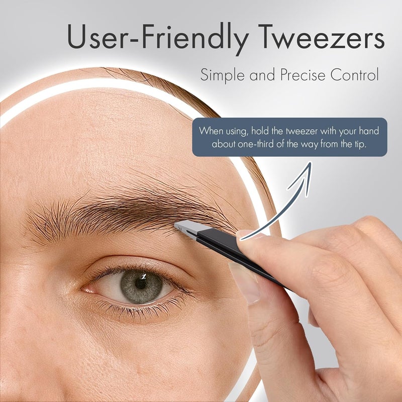 EZ2LIVE Tweezers for Women Facial Hair, Slant & Point Tip 2 Pack Eyebrow Tweezers for Men, Professional Tweezer Set Stainless Steel Precision Tweezers for Eyebrows, Splinter, Ingrown Hair Removal - Image 4